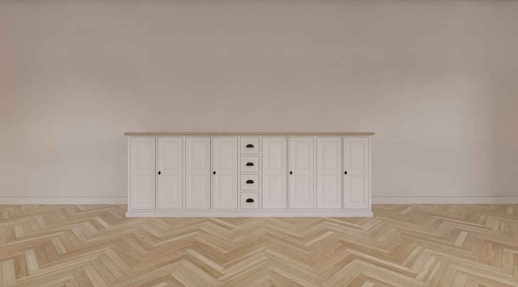 Sideboard Fernie - 260x50x90H cm - mit Eichenplatte - 8 Flügeltüren - 4 Schubladen