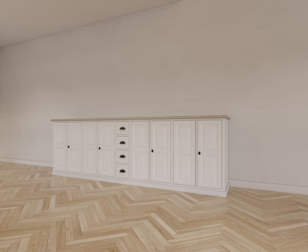 Sideboard Fernie - 260x50x90H cm - mit Eichenplatte - 8 Flügeltüren - 4 Schubladen