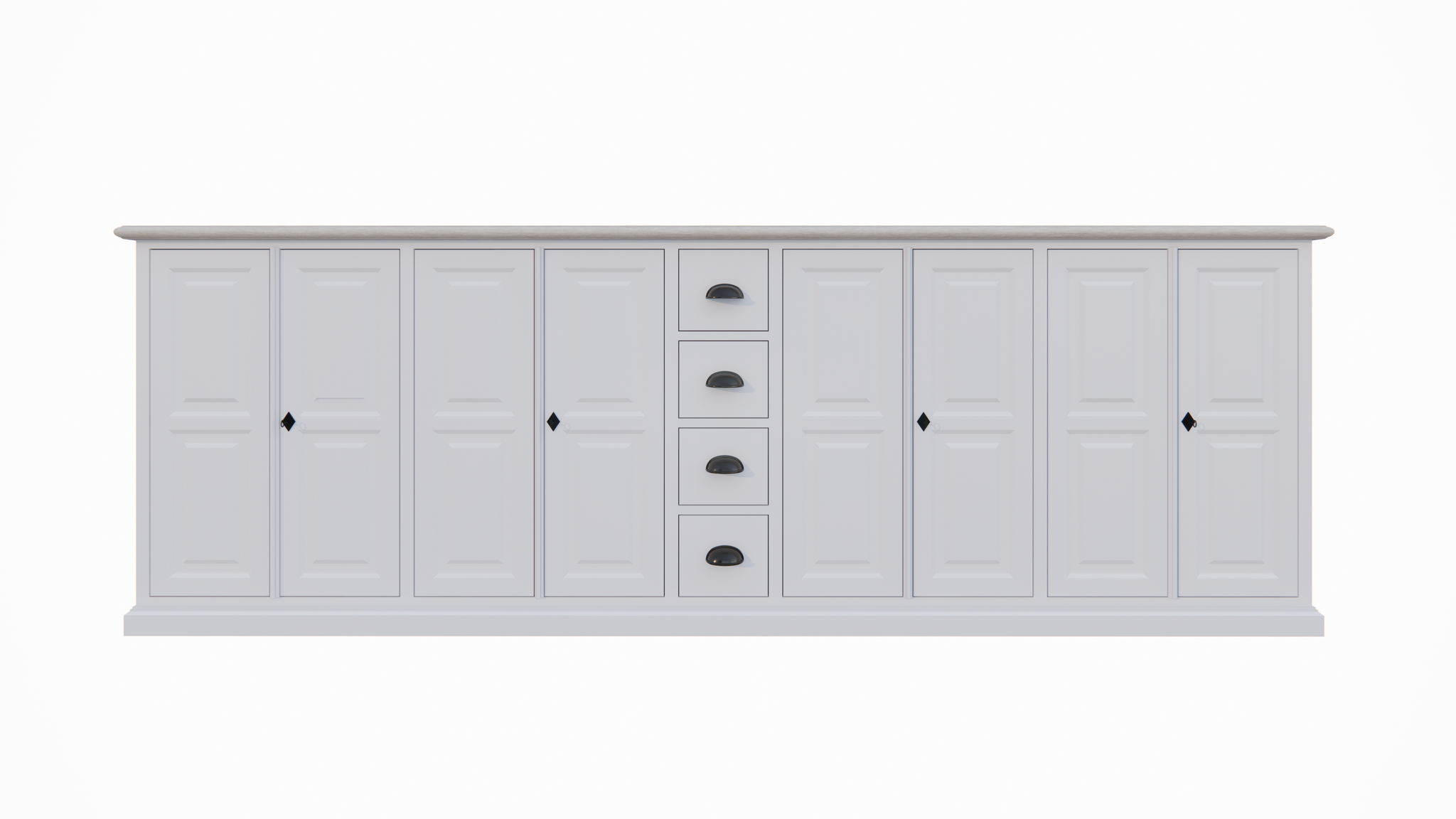 Sideboard Fernie - 260x50x90H cm - mit Eichenplatte - 8 Flügeltüren - 4 Schubladen