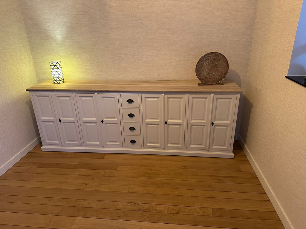 Sideboard Fernie - 260x50x90H cm - mit Eichenplatte - 8 Flügeltüren - 4 Schubladen