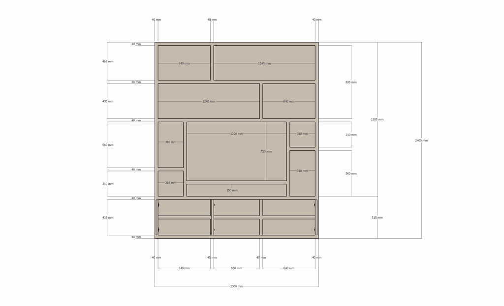 Fisterra Fächerschrank - 200x35x240H cm - push-to-open Türen - glatte Oberfläche