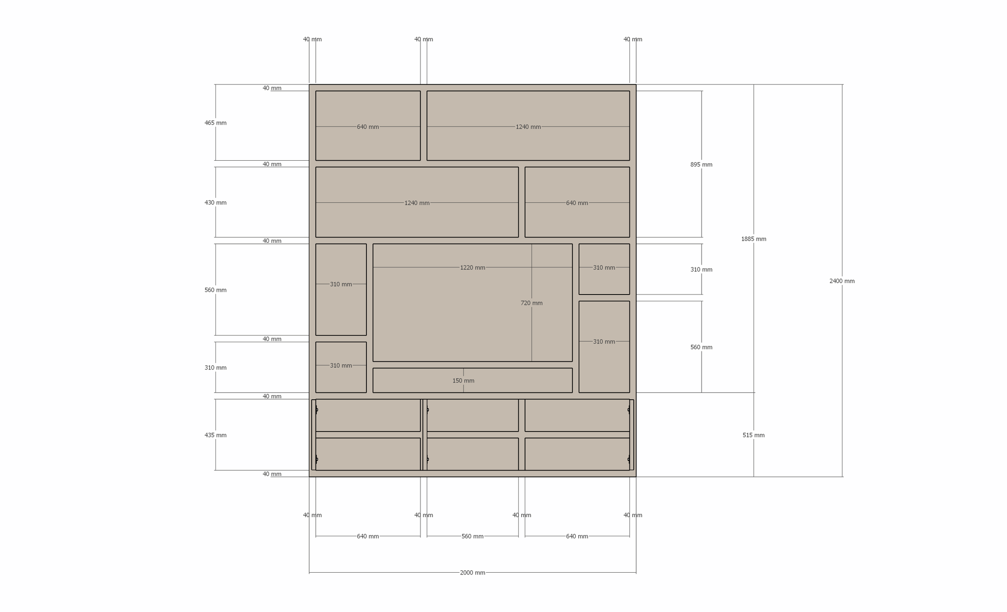 Fisterra Fächerschrank - 200x35x240H cm - push-to-open Türen - glatte Oberfläche