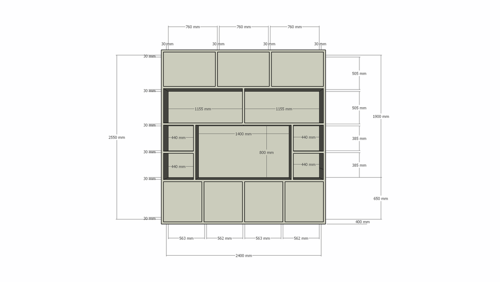 Flensburger Fächerschrank - 240x40x255H cm - Push-to-open-Türen - schlichte Ausführung