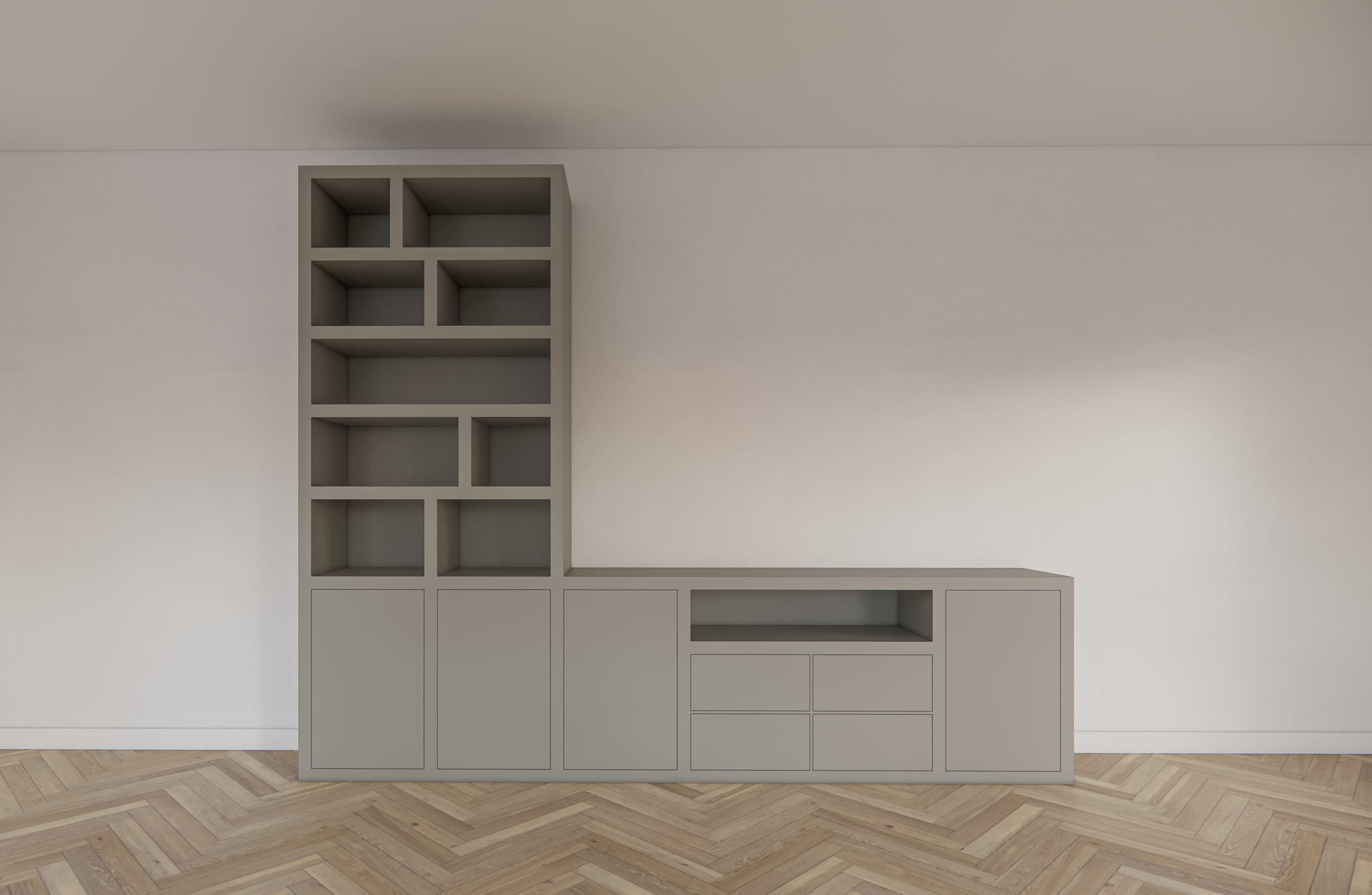 TV-Fach Sideboard Fleurus - 300x40x240H cm - Push-to-open Türen - 4 Push-to-open Schubladen - schlichte Ausführung (STANDARD OHNE BELEUCHTUNG)