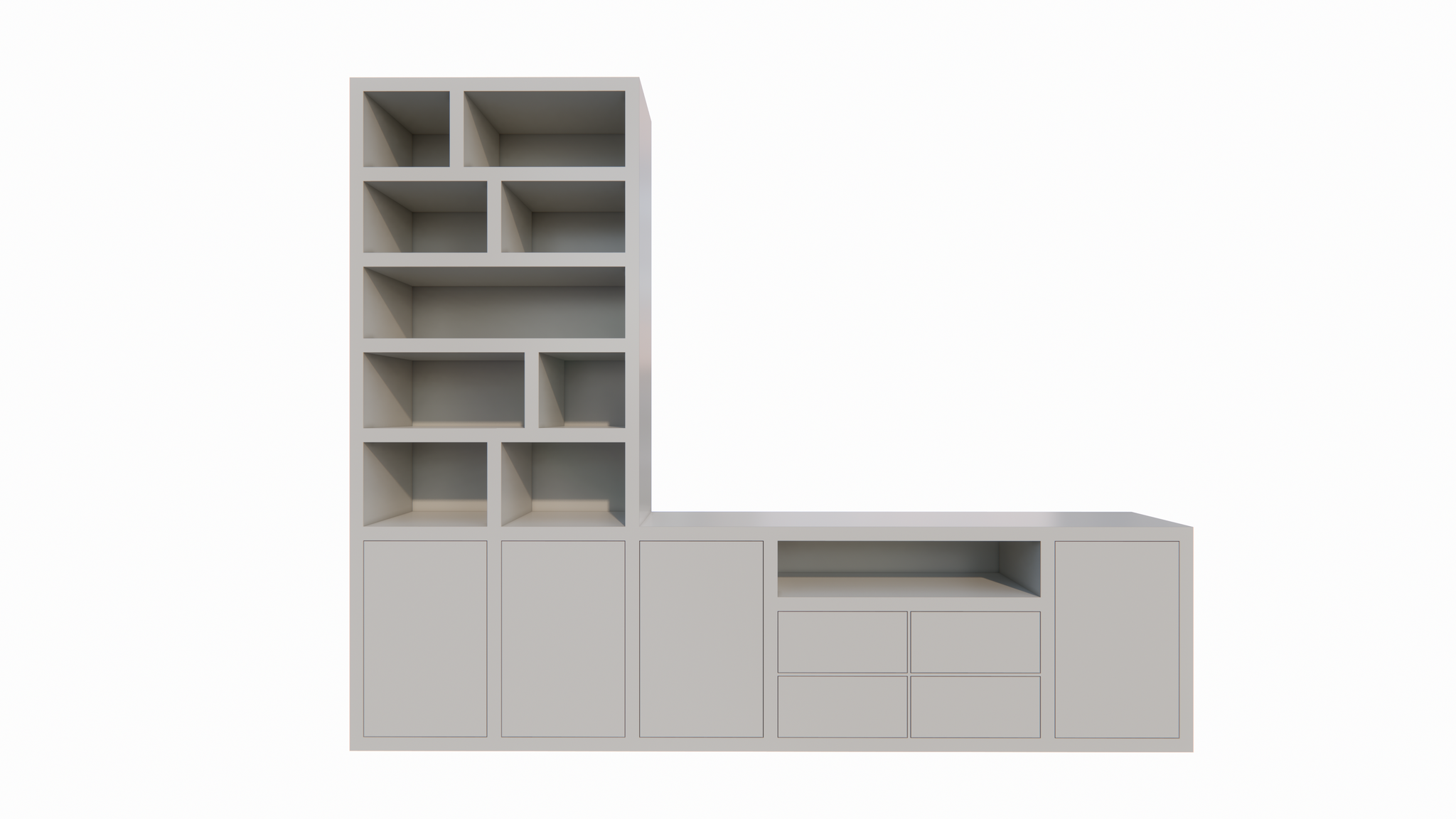 TV-Fach Sideboard Fleurus - 300x40x240H cm - Push-to-open Türen - 4 Push-to-open Schubladen - schlichte Ausführung (STANDARD OHNE BELEUCHTUNG)