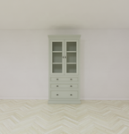 Vitrine/Schubladenschrank Foggia 01 - 107x48x225H cm - 2 Schranktüren - 3 breite Soft-Close-Schubladen - rustikaler/klassischer Dekorrahmen