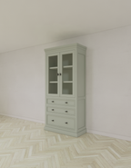 Vitrine/Schubladenschrank Foggia 01 - 107x48x225H cm - 2 Schranktüren - 3 breite Soft-Close-Schubladen - rustikaler/klassischer Dekorrahmen