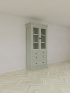 Vitrine/Schubladenschrank Foggia 01 - 107x48x225H cm - 2 Schranktüren - 3 breite Soft-Close-Schubladen - rustikaler/klassischer Dekorrahmen