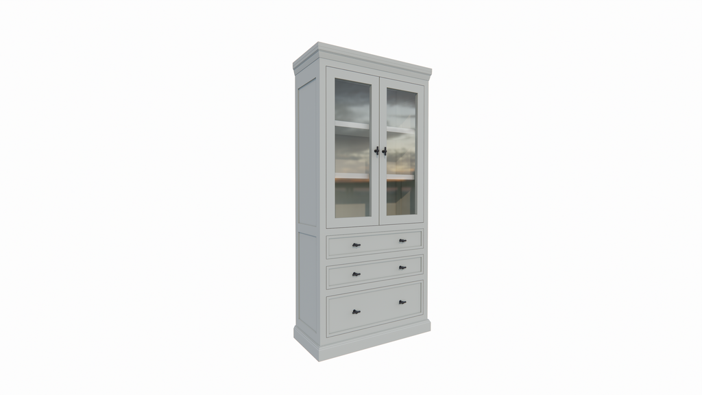 Vitrine/Schubladenschrank Foggia 01 - 107x48x225H cm - 2 Schranktüren - 3 breite Soft-Close-Schubladen - rustikaler/klassischer Dekorrahmen