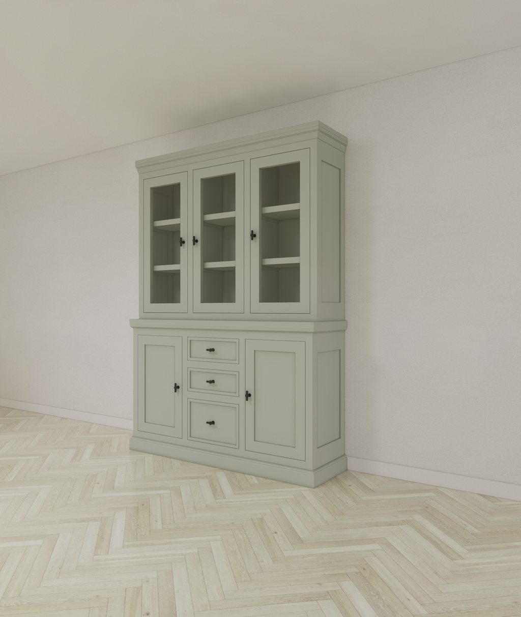 Buffetschrank Foggia 03 - 160x48x225H cm - 3 Schranktüren - 3 Soft-Close-Schubladen - 2 geschlossene Türen - rustikaler/klassischer Dekorrahmen
