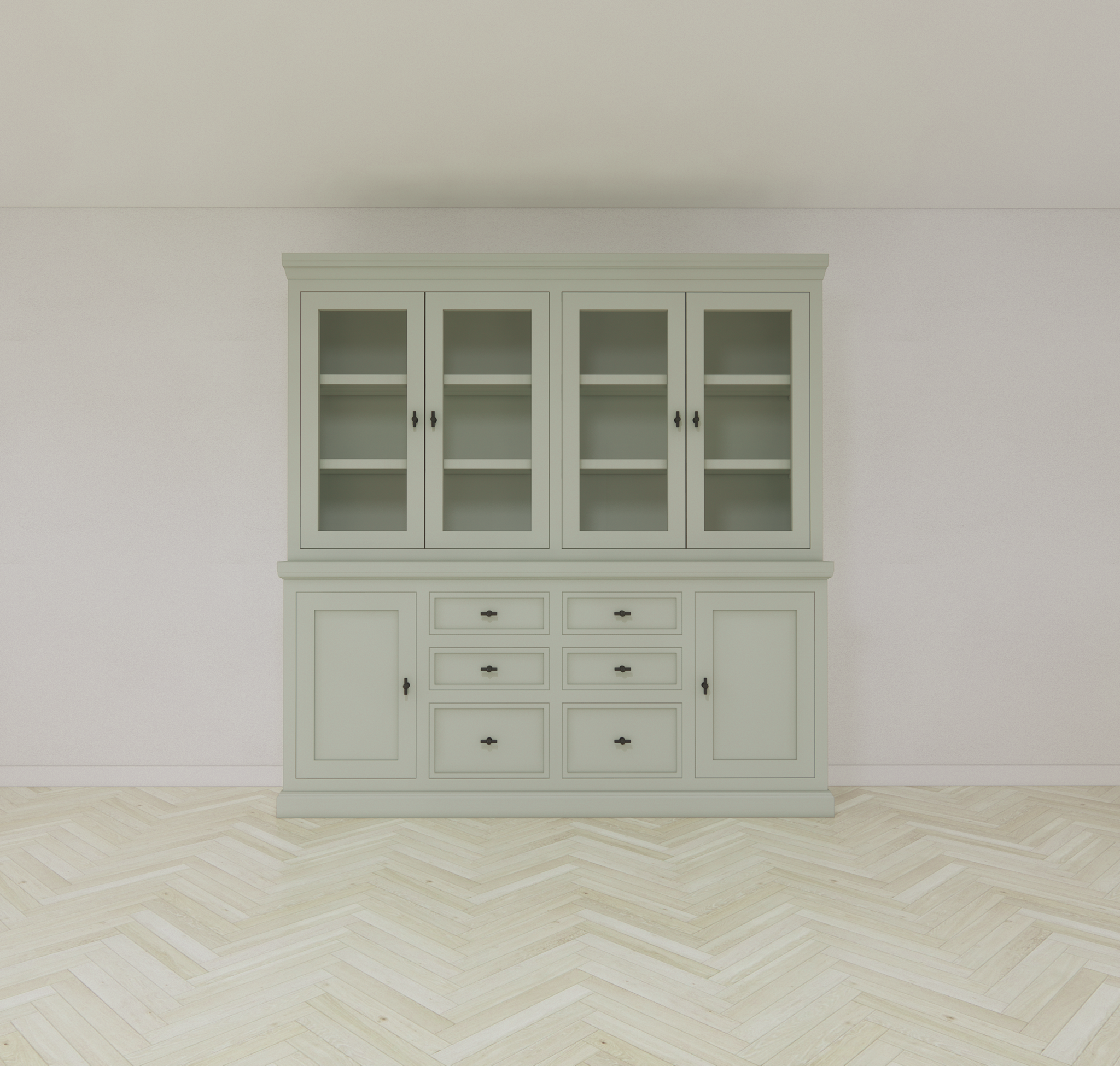 Buffetschrank Foggia 04 - 220x48x225H cm - 4 Schranktüren - 6 Soft-Close-Schubladen - 2 geschlossene Türen - rustikaler/klassischer Dekorrahmen
