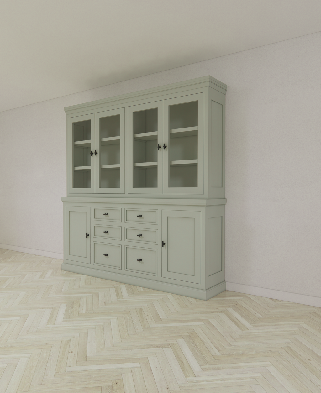 Buffetschrank Foggia 04 - 220x48x225H cm - 4 Schranktüren - 6 Soft-Close-Schubladen - 2 geschlossene Türen - rustikaler/klassischer Dekorrahmen