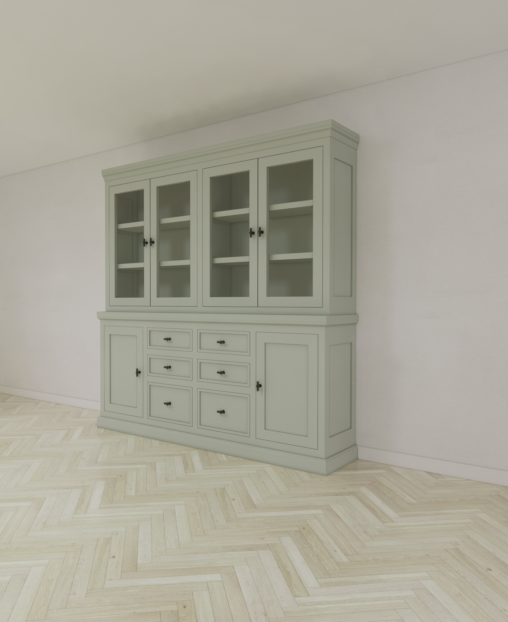 Buffetschrank Foggia 04 - 220x48x225H cm - 4 Schranktüren - 6 Soft-Close-Schubladen - 2 geschlossene Türen - rustikaler/klassischer Dekorrahmen