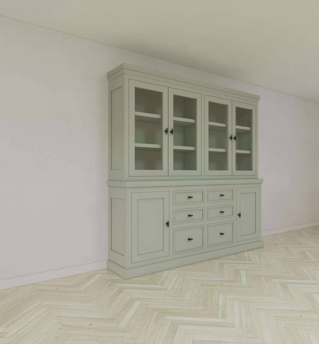 Buffetschrank Foggia 04 - 220x48x225H cm - 4 Schranktüren - 6 Soft-Close-Schubladen - 2 geschlossene Türen - rustikaler/klassischer Dekorrahmen