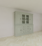 Buffetschrank Foggia 05- 225x48x225H cm - 2 geschlossene Türen im oberen Schrank - 2 Vitrinentüren - 4 geschlossene Türen im unteren Schrank - 6 Soft-Close-Schubladen - rustikaler/klassischer Dekorrahmen