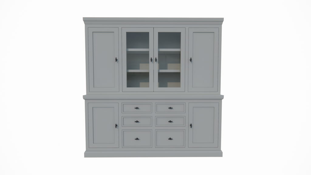 Buffetschrank Foggia 05- 225x48x225H cm - 2 geschlossene Türen im oberen Schrank - 2 Vitrinentüren - 4 geschlossene Türen im unteren Schrank - 6 Soft-Close-Schubladen - rustikaler/klassischer Dekorrahmen