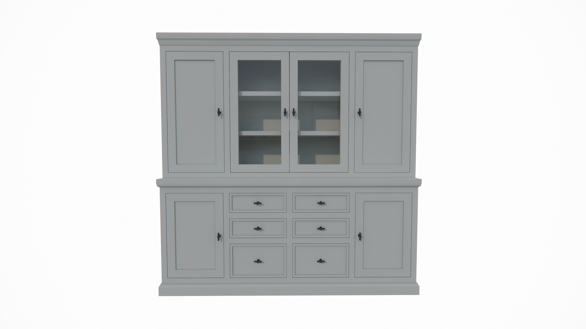 Buffetschrank Foggia 05- 225x48x225H cm - 2 geschlossene Türen im oberen Schrank - 2 Vitrinentüren - 4 geschlossene Türen im unteren Schrank - 6 Soft-Close-Schubladen - rustikaler/klassischer Dekorrahmen