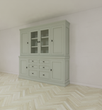 Buffetschrank Foggia 05- 225x48x225H cm - 2 geschlossene Türen im oberen Schrank - 2 Vitrinentüren - 4 geschlossene Türen im unteren Schrank - 6 Soft-Close-Schubladen - rustikaler/klassischer Dekorrahmen
