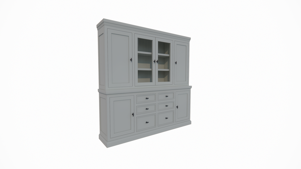 Buffetschrank Foggia 05- 225x48x225H cm - 2 geschlossene Türen im oberen Schrank - 2 Vitrinentüren - 4 geschlossene Türen im unteren Schrank - 6 Soft-Close-Schubladen - rustikaler/klassischer Dekorrahmen