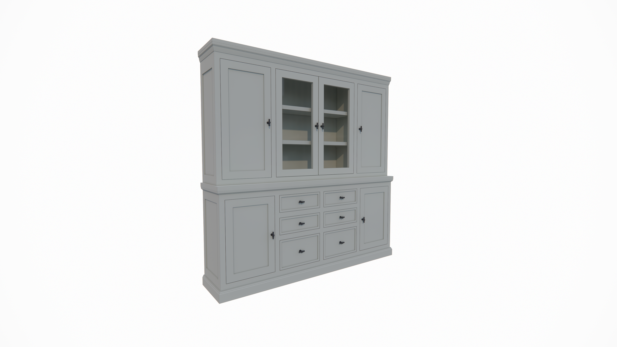 Buffetschrank Foggia 05- 225x48x225H cm - 2 geschlossene Türen im oberen Schrank - 2 Vitrinentüren - 4 geschlossene Türen im unteren Schrank - 6 Soft-Close-Schubladen - rustikaler/klassischer Dekorrahmen