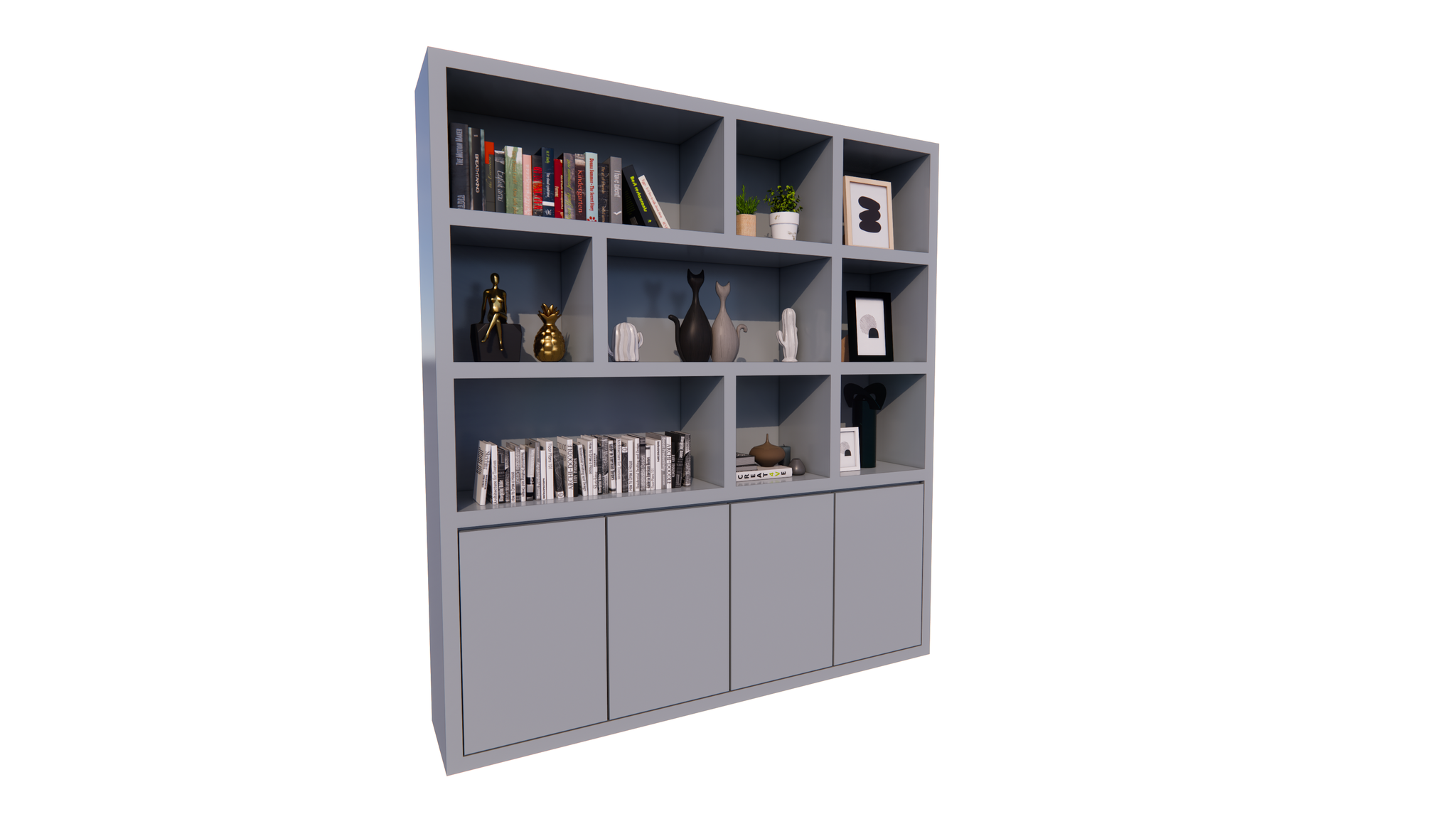 Regal Florida - 200x40x220H cm - schlankes Design - 4 grifflose Türen - 5cm Fachbodenstärke