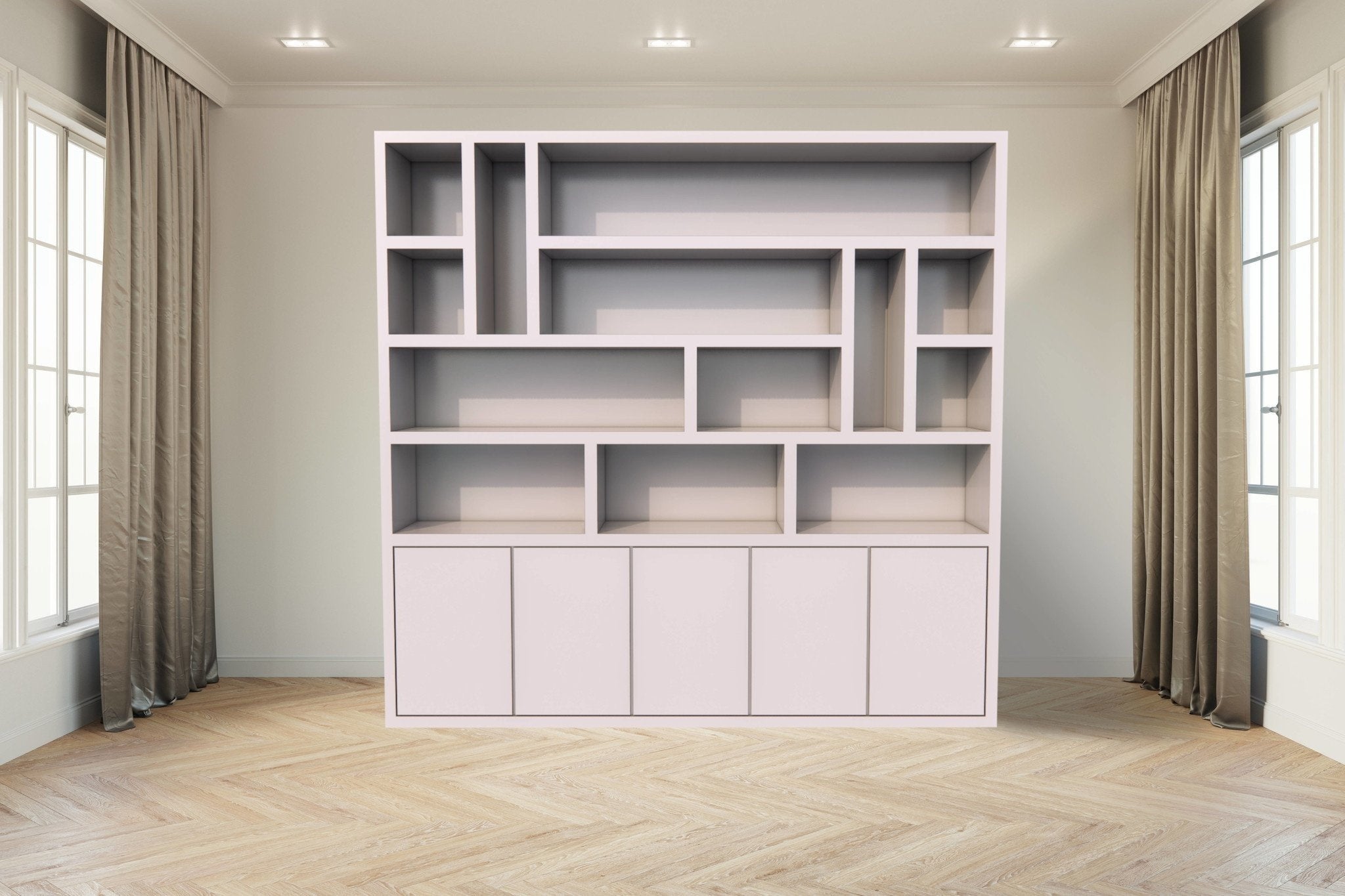 Kleiderschrank Las Vegas - 250x35x240H cm - offene Einlegeböden - schlankes Design - 5 grifflose Türen