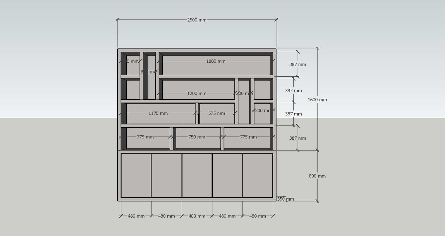 Kleiderschrank Las Vegas - 250x35x240H cm - offene Einlegeböden - schlankes Design - 5 grifflose Türen