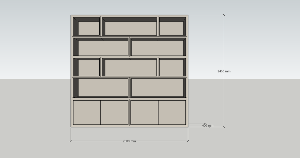 Kleiderschrank London 02 - 250x40x240H cm - schlankes Design - 4 grifflose Türen - push to open Türen - offene Einlegeböden