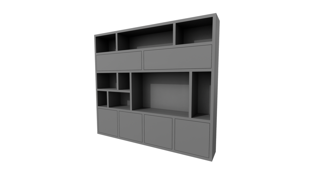 TV-Schrank Girona - 275x40x240H cm - offene Fächer im oberen Schrank und 2 Klapptüren - 4 grifflose Türen im unteren Schrank - Cinewall - TV-Fach