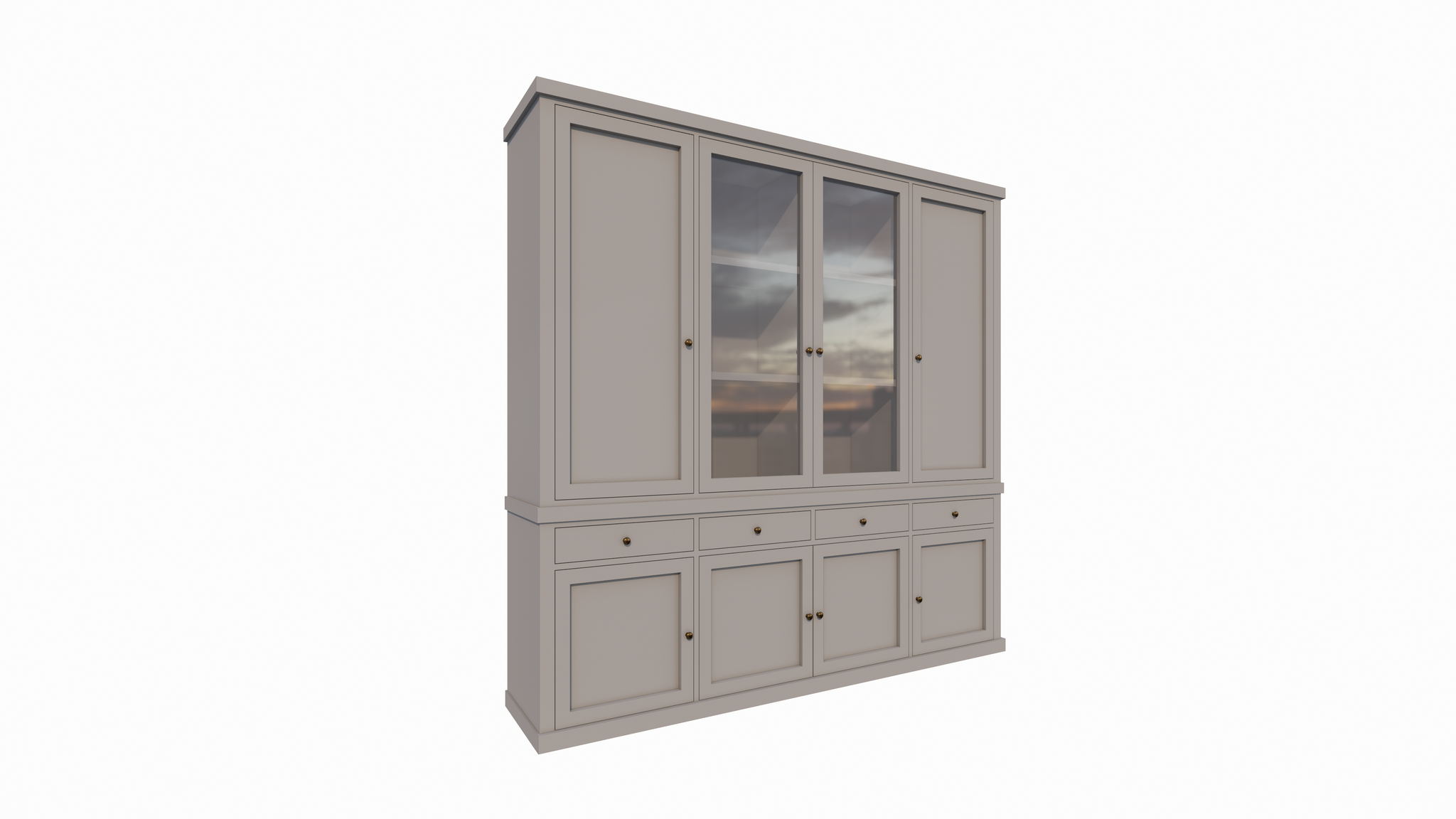 Buffetschrank Gramat - 220x46x220Hcm - Flügeltüren - 2 Glastüren - Soft-Close-Schubladen