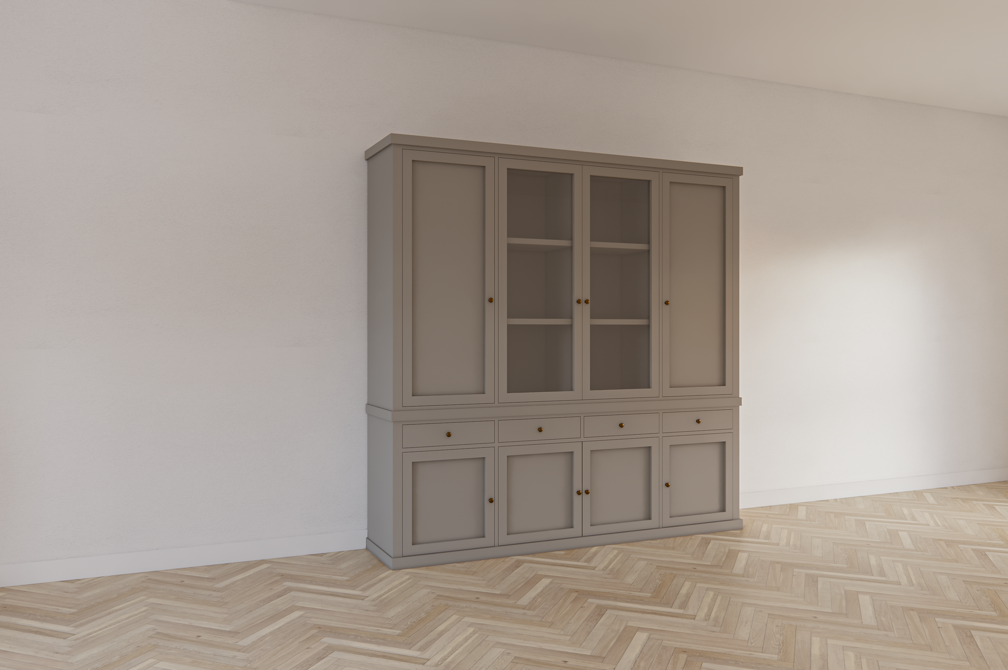 Buffetschrank Gramat - 220x46x220Hcm - Flügeltüren - 2 Glastüren - Soft-Close-Schubladen