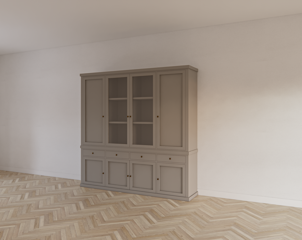 Buffetschrank Gramat - 220x46x220Hcm - Flügeltüren - 2 Glastüren - Soft-Close-Schubladen