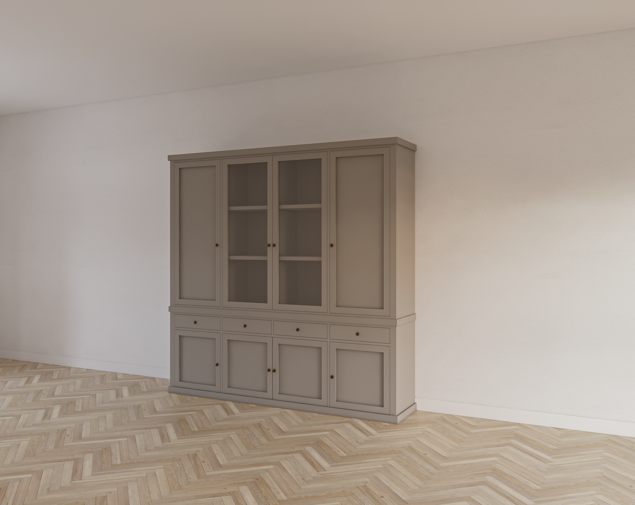 Buffetschrank Gramat - 220x46x220Hcm - Flügeltüren - 2 Glastüren - Soft-Close-Schubladen