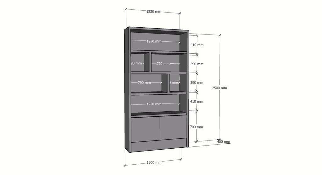 Granville Regal - 130 x 40 x 250 cm - 5 cm Fachbodenstärke - offene Regale - schlankes Design - 2 grifflose Push-to-open-Türen