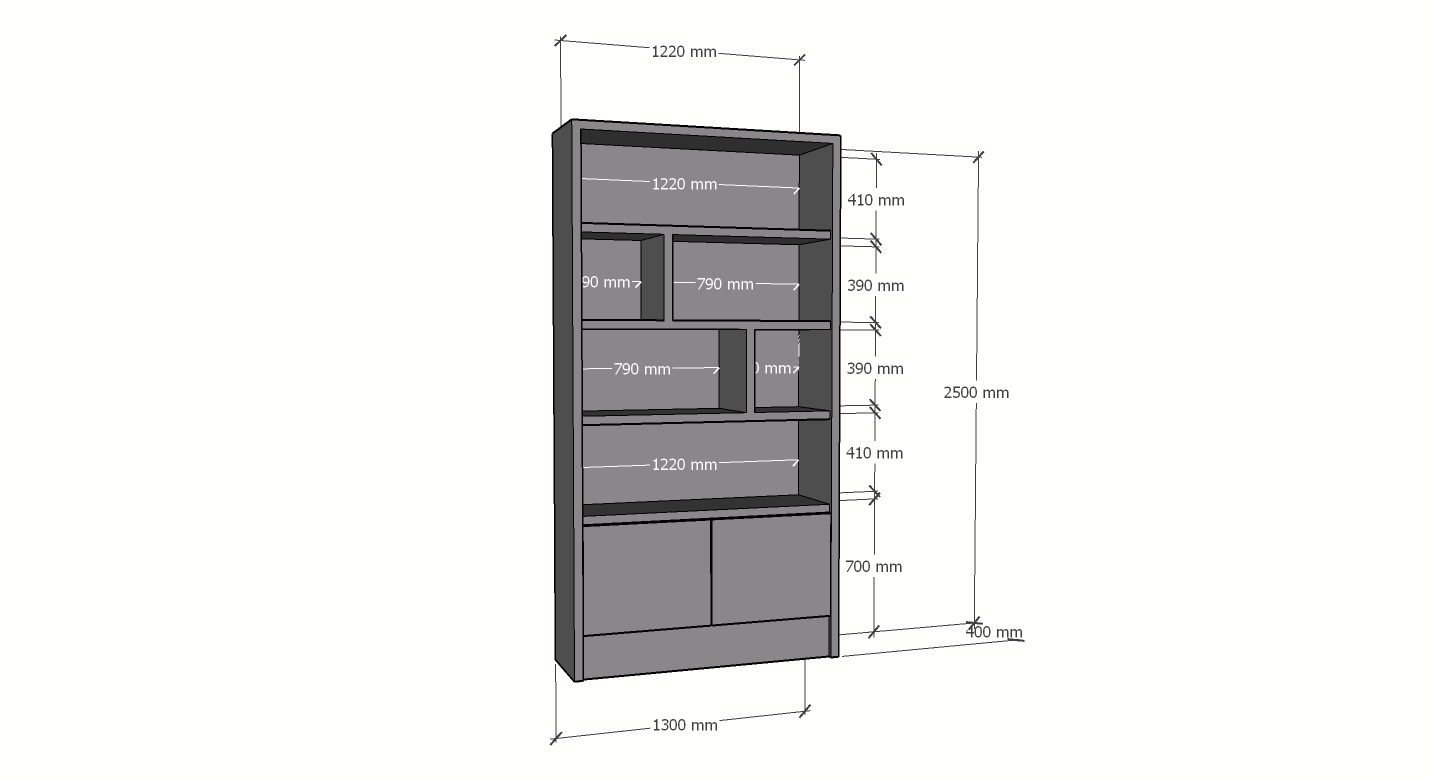 Granville Regal - 130 x 40 x 250 cm - 5 cm Fachbodenstärke - offene Regale - schlankes Design - 2 grifflose Push-to-open-Türen