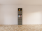 Kommode Graz - 58x34x207H cm - Soft-Close-Schubladen - offene Fächer - Tür