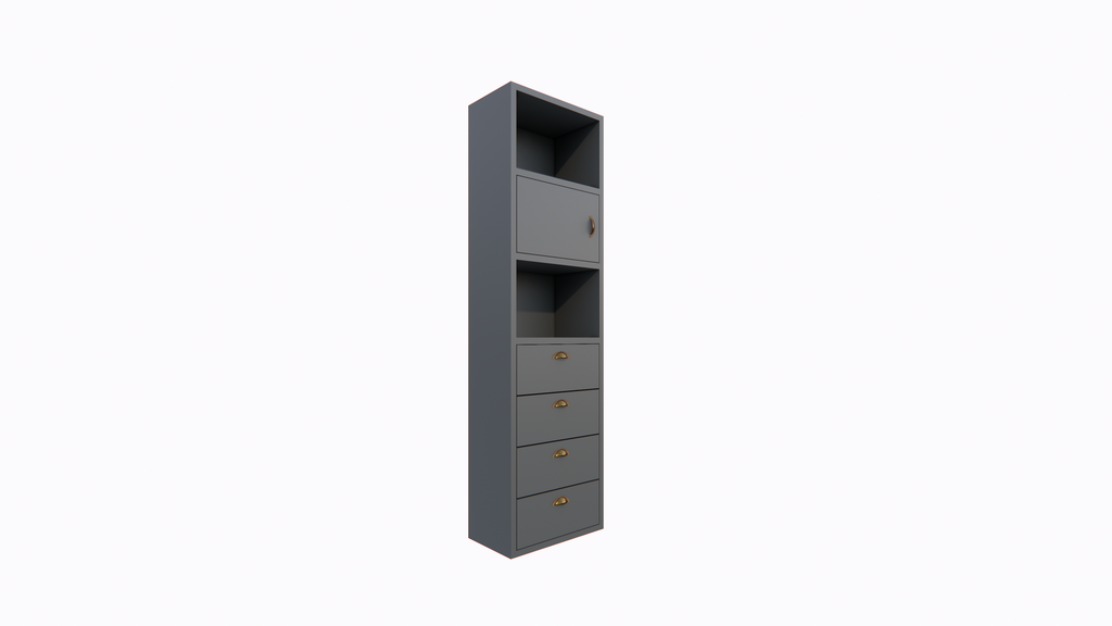 Kommode Graz - 58x34x207H cm - Soft-Close-Schubladen - offene Fächer - Tür