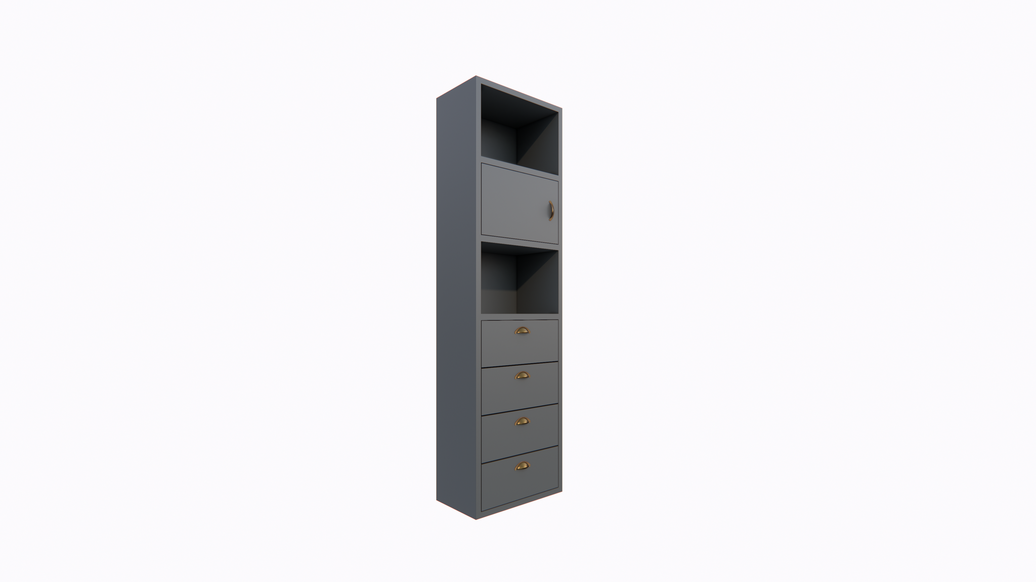 Kommode Graz - 58x34x207H cm - Soft-Close-Schubladen - offene Fächer - Tür