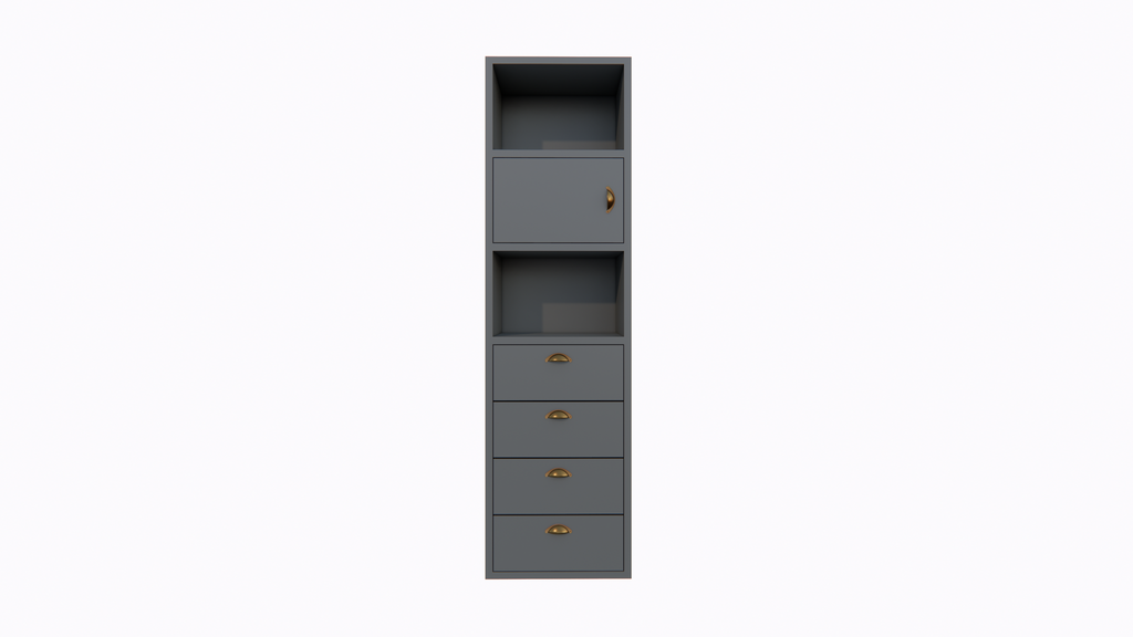 Kommode Graz - 58x34x207H cm - Soft-Close-Schubladen - offene Fächer - Tür
