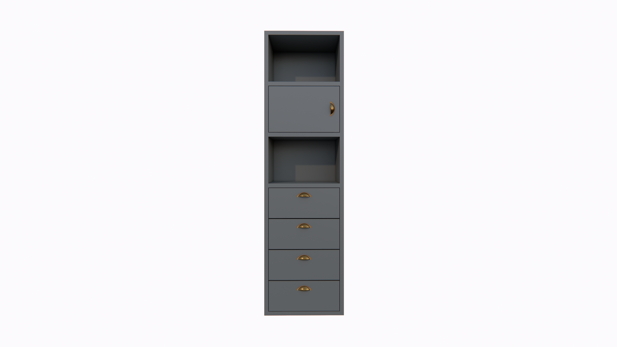 Kommode Graz - 58x34x207H cm - Soft-Close-Schubladen - offene Fächer - Tür