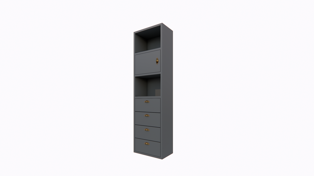 Kommode Graz - 58x34x207H cm - Soft-Close-Schubladen - offene Fächer - Tür