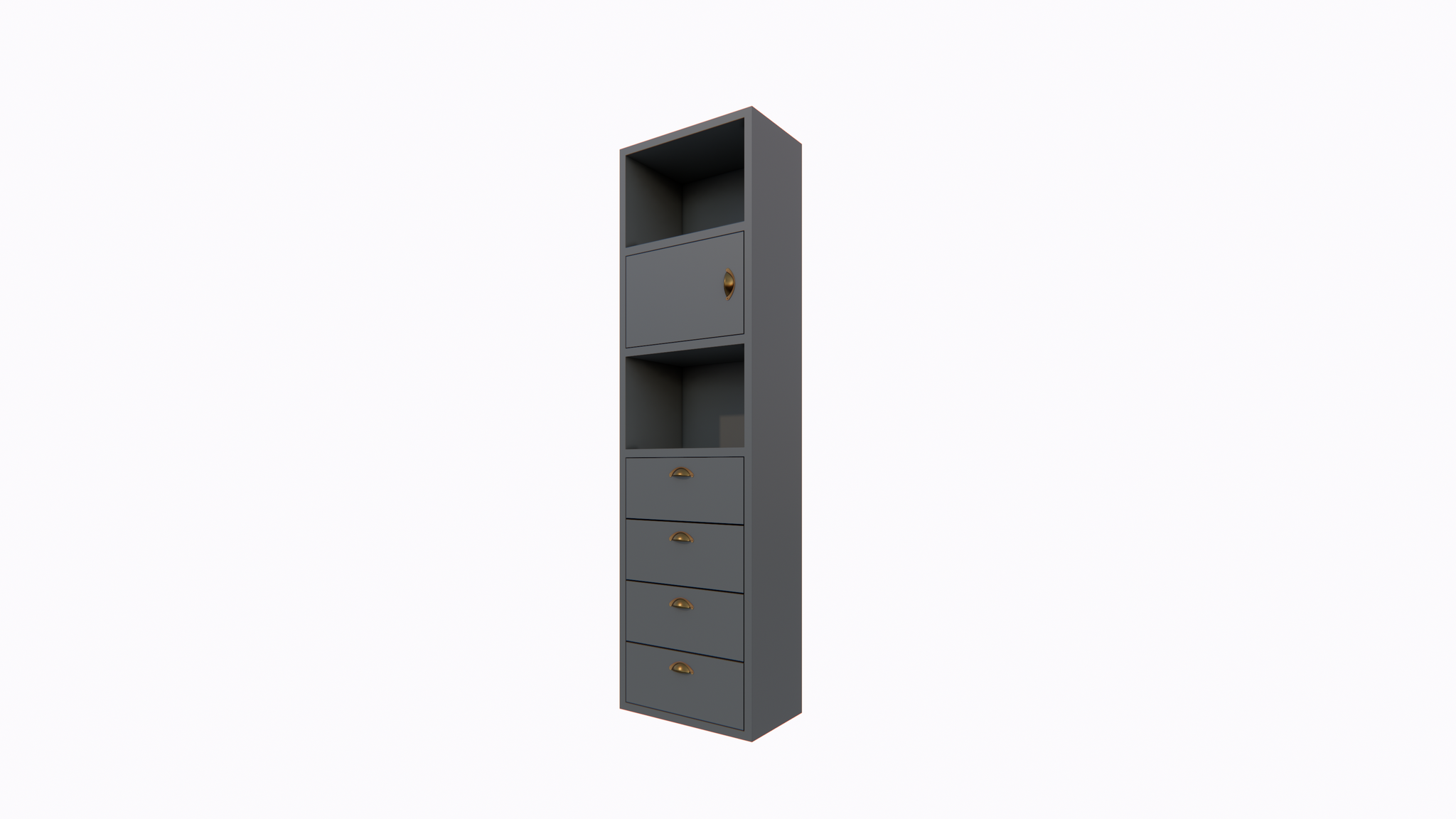 Kommode Graz - 58x34x207H cm - Soft-Close-Schubladen - offene Fächer - Tür