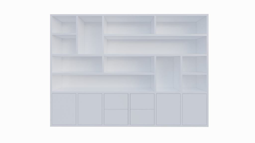 Helston Regal - 328x40x234H cm - 4 Push-to-open-Türen - 4 Push-to-open-Schubladen - schlichte Ausführung