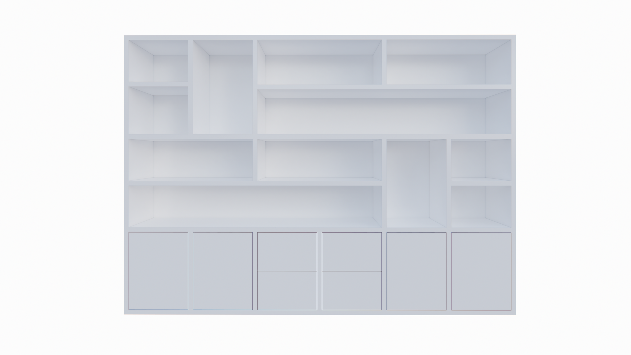 Helston Regal - 328x40x234H cm - 4 Push-to-open-Türen - 4 Push-to-open-Schubladen - schlichte Ausführung