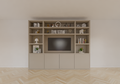 Hong Kong Fächerschrank - 300x40x240cm - 11 offene Fächer - 4 push-to-open Türen - 5cm Fachbodenstärke