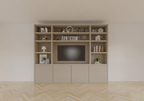 Hong Kong Fächerschrank - 300x40x240cm - 11 offene Fächer - 4 push-to-open Türen - 5cm Fachbodenstärke