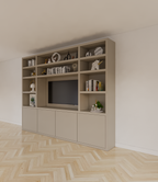 Hong Kong Fächerschrank - 300x40x240cm - 11 offene Fächer - 4 push-to-open Türen - 5cm Fachbodenstärke