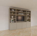 Hong Kong Fächerschrank - 300x40x240cm - 11 offene Fächer - 4 push-to-open Türen - 5cm Fachbodenstärke