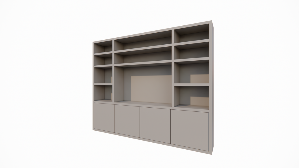 Hong Kong Fächerschrank - 300x40x240cm - 11 offene Fächer - 4 push-to-open Türen - 5cm Fachbodenstärke