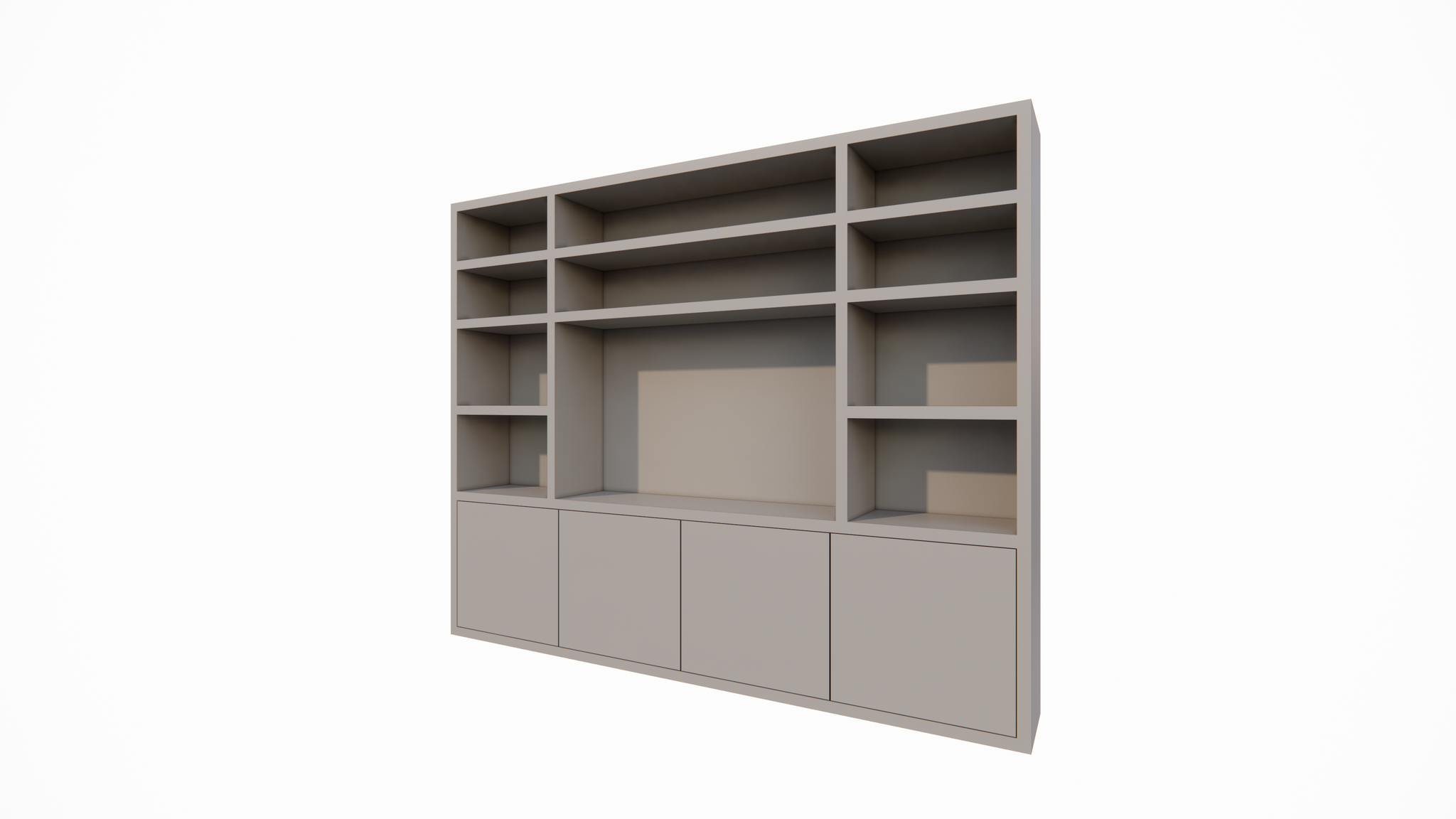 Hong Kong Fächerschrank - 300x40x240cm - 11 offene Fächer - 4 push-to-open Türen - 5cm Fachbodenstärke